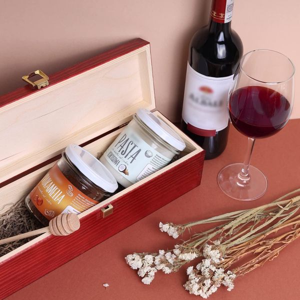 Creative Deco Scatola Per Vino In Legno Rossa | Porta Bottiglie Di Vino, Regalo 1 Bottiglia 0,7L | 35.1X11X9.8 Cm | Vintage Con Coperchio E Serratura-image