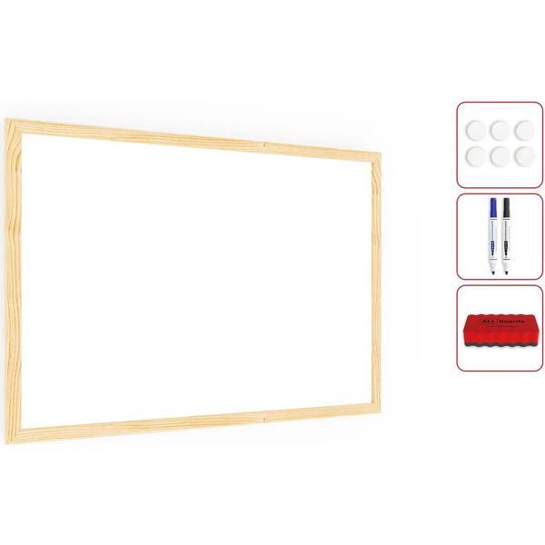 Lavagna Magnetica Cancellabile A Secco Bianca Con Cornice In Legno 60X40 Cm-image