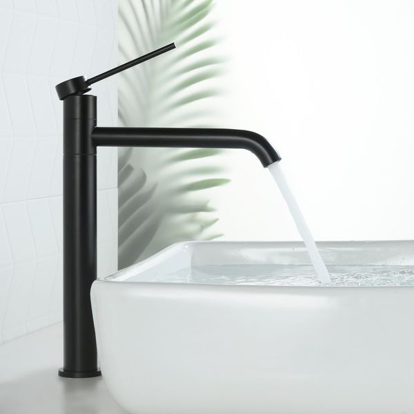 Rubinetto Per Bagno In Acciaio Inox, Rubinetto Per Bagno, Rubinetto Per Lavabo Nero Con Beccuccio Alto, Miscelatori, Rubinetto Per Lavabo Girevole-image