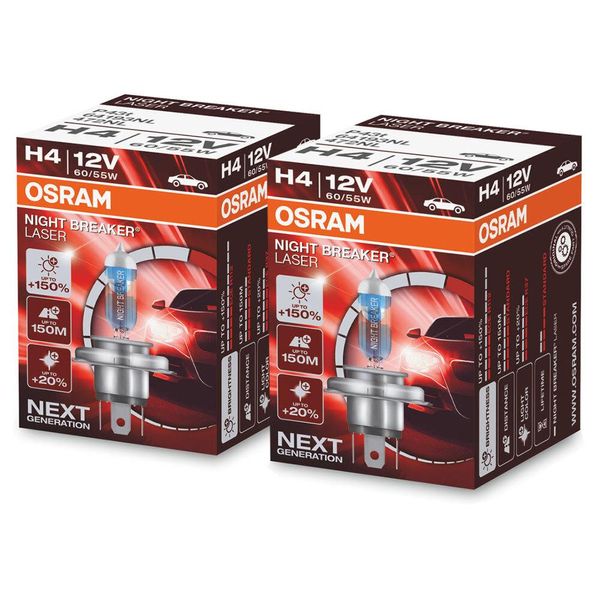 2 Osram Night Breaker Laser +150% Lampadine Di Nuova Generazione Per Fari / Attacco H4-image