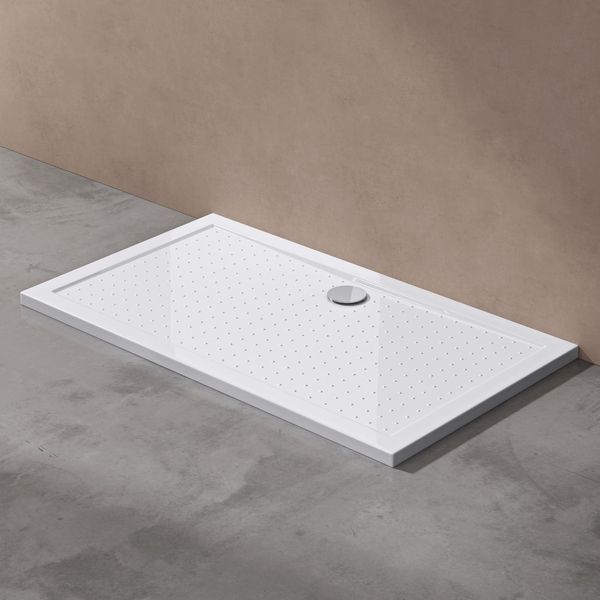 Doporro Piatto Doccia 90X140 Rettangolare In Acrilico Bianco Lucido H 4 Cm Ultraslim Con Design Antiscivolo - Lucia02Ar-image