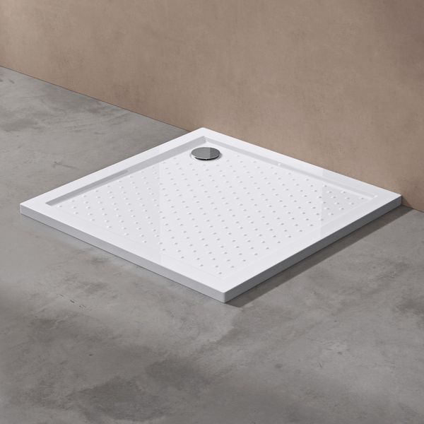 Doporro Piatto Doccia Antiscivolo Con Piletta 80X80X4Cm, Piatto Doccia Lucia01Ar In Acrilico Incl. Piletta Di Scarico (AL01), Forma: Quadrato, Bianco-image