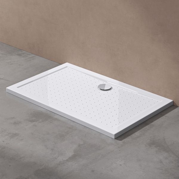 Doporro Piatto Doccia 80X110 Rettangolare In Acrilico Bianco Lucido H 4 Cm Ultraslim Con Design Antiscivolo - Lucia02Ar-image