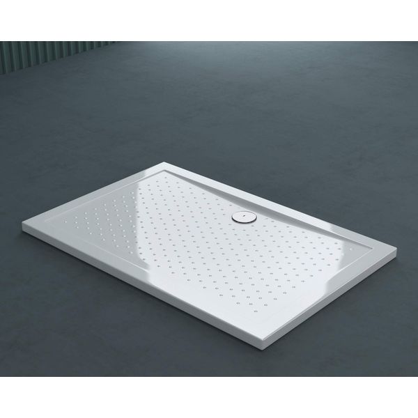 Doporro Piatto Doccia 80X120 Rettangolare In Acrilico Bianco Lucido H 4 Cm Ultraslim Con Design Antiscivolo - Lucia02Ar-image