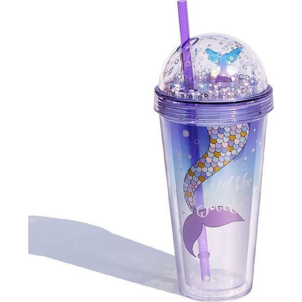 420 Ml Tazza Con Cannuccia Tazza Di Plastica Creativa Tazza D'acqua Da Donna Tazza Di Plastica Estiva A Prova Di Perdite, Colorata-image