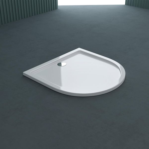 Doporro Piatto Doccia Con Piletta 100X100X4Cm, Piatto Doccia Faro4W In Acrilico Incl. Piletta Di Scarico (AL01), Forma: Semicircolare, Bianco-image