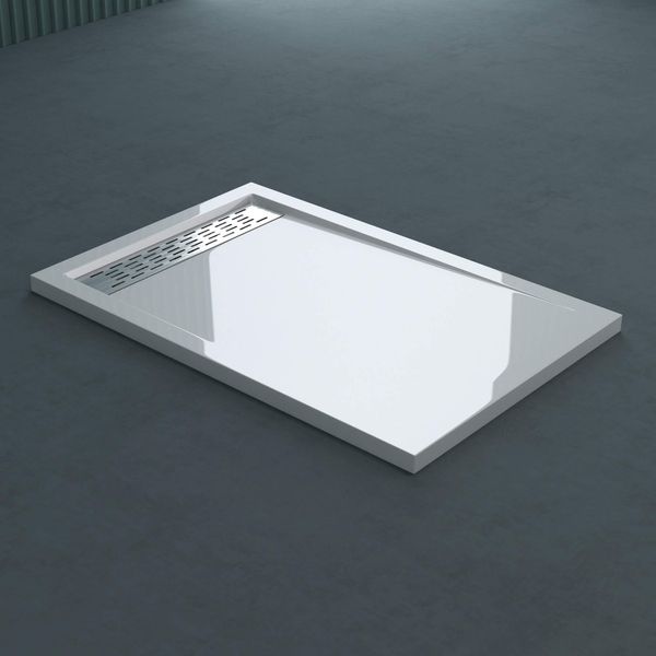 Doporro Piatto Doccia Con Piletta 90X100X5Cm, Piatto Doccia Quadrato In Acrilico Incl. Piletta Di Scarico (AL01) Xetro04W, Bianco-image