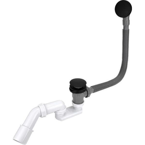 Sifone Per Vasca Da Bagno Con Tappo Click-Clack E Tubo Di Troppopieno, Nero-image