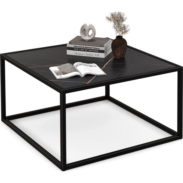 Tavolino Costway Effetto Marmo, Tavolino Rettangolare Con Struttura In Metallo, Moderno, 70 X 70 X 40 Cm (Nero)-image
