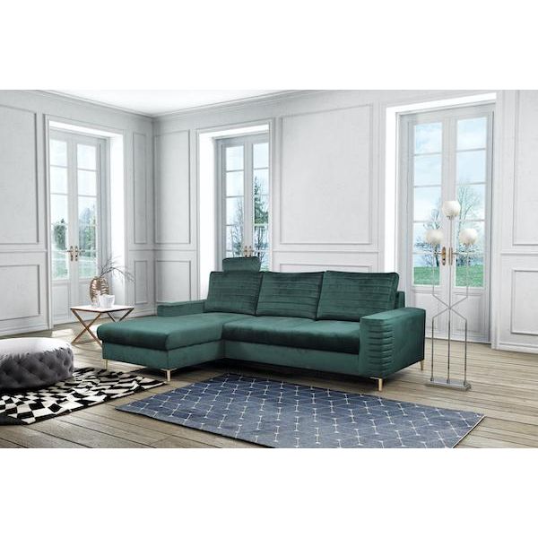 Divano Ad Angolo "Collin"" Divano Ad Angolo Funzione Letto Jungle Verde / Piedi Neri Recamiere Sinistra"-image