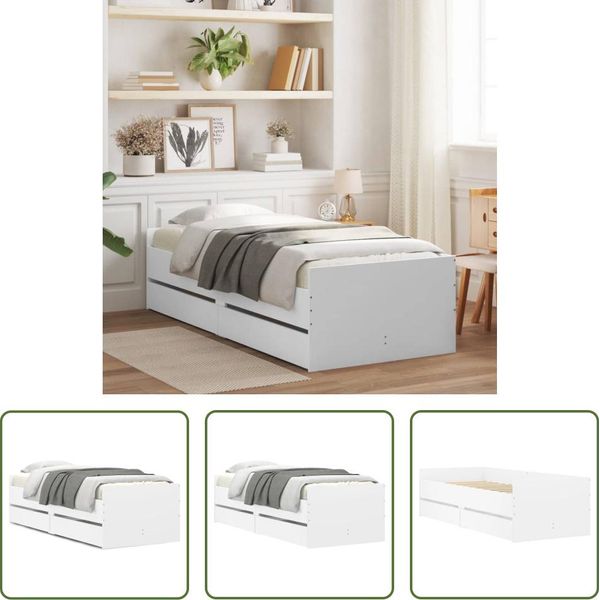 The Living Store Struttura Letto Con Cassetti Bianco 90X190 Cm-image