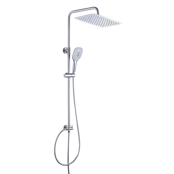 Joho 304 Colonna Doccia Senza Miscelatore In Acciaio Inox 304 Cromato Set Doccia A Pioggia Con Soffione E Doccetta A Mano 35×25Cm-image