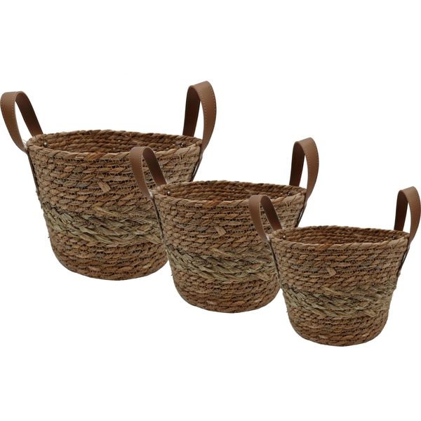 Set Di Cesti In Seagrass - 3 Pezzi - Cesto Decorativo Da 25 / 22 / 17 Cm-image