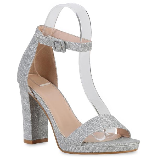 Van Hill Donna Sandali Strappy Scarpe Party Glitter 839902, Colore: Argento, Taglia: 40-image