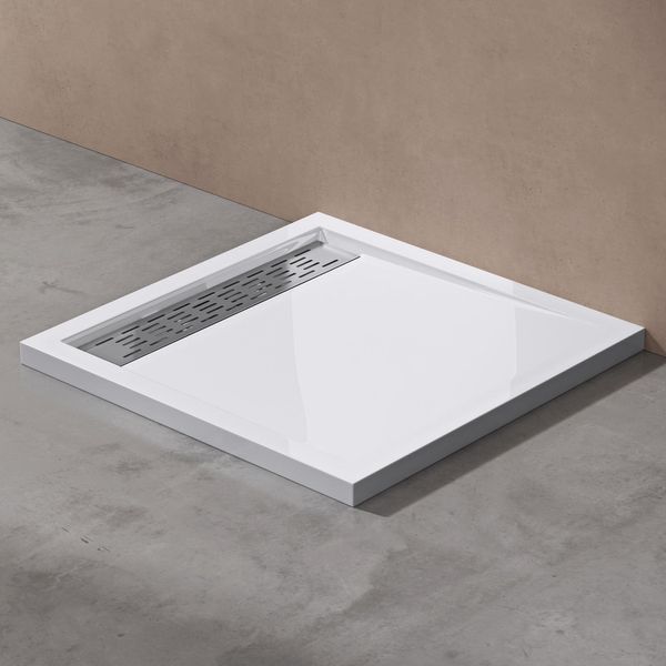 Doporro Piatto Doccia Con Piletta 90X90X5Cm, Piatto Doccia Quadrato In Acrilico Incl. Piletta Di Scarico (AL02) Xetro04W, Bianco-image