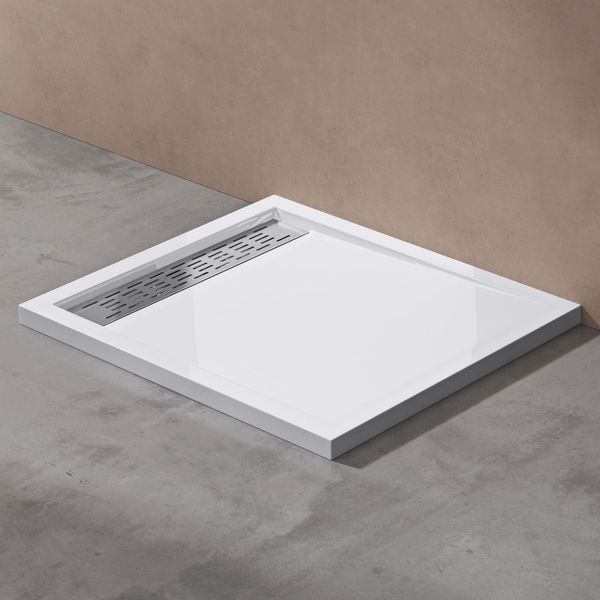 Doporro Piatto Doccia Con Piletta 80X100X5Cm, Piatto Doccia Rettangolare In Acrilico Incl. Piletta Di Scarico (AL02) Xetro04W, Bianco-image