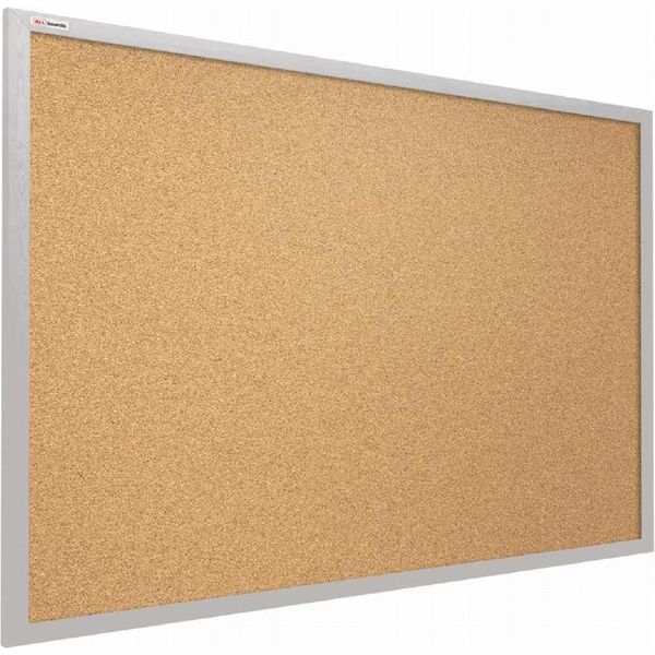 Lavagna In Sughero Con Cornice Grigio In Legno 100X80 Cm, Bacheca Sughero Per Puntine Spille Memoboard-image