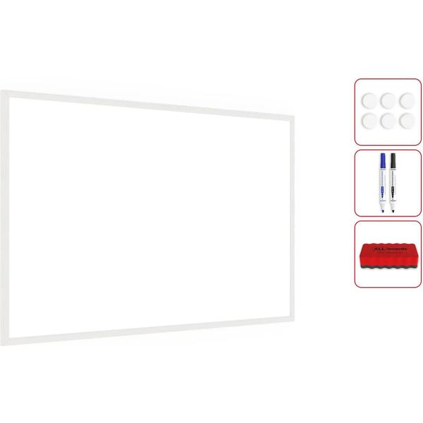 Lavagna Magnetica Cancellabile A Secco Bianca Con Cornice Bianco In Legno 90X60Cm-image