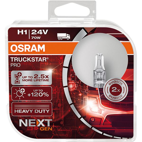 2 Lampadine Osram Truckstar Pro Next Generation 24V Per Fari Di Camion / Attacco H1 70W-image