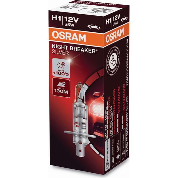 1 Pezzo Osram Night Breaker Silver +100% Lampadine Per Fari / Attacco H1-image