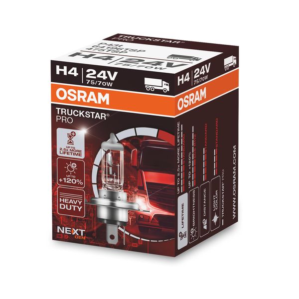 1 Pezzo Osram Truckstar Pro Next Generation 24V Lampadine Per Fari Di Camion / H4 75/70W Socket-image