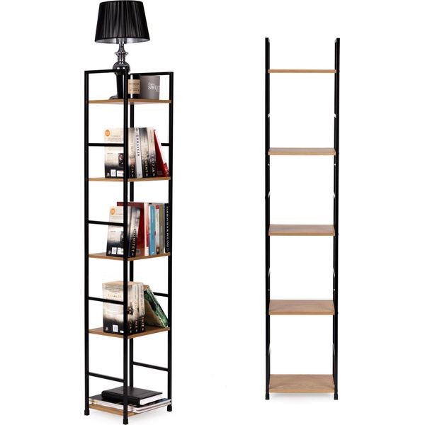 Libreria Moderna In Legno, Struttura In Metallo Loft 5 Ripiani-image