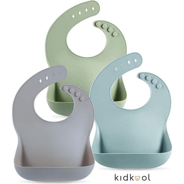 Kidkool Confezione Da 3 Bavaglini In Silicone Con Tasca - Bavaglino Per Bambini - Senza Bpa - Impermeabile - Facile Da Pulire, Lavabile In Lavastoviglie-image