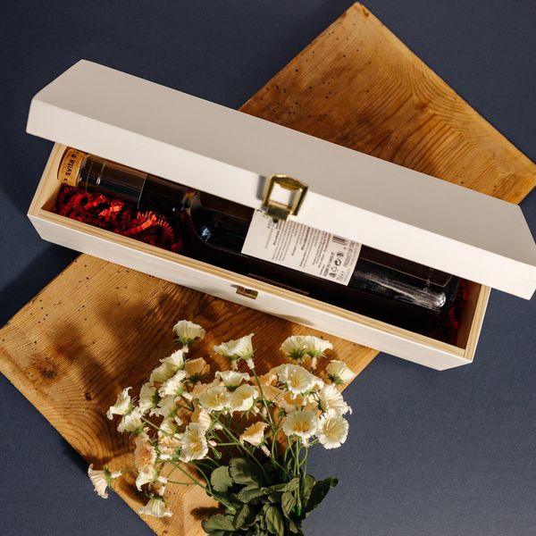 Creative Deco Scatola Per Vino In Legno Bianca 35.1X11X9.8 Cm | Porta Bottiglie Di Vino, Regalo 1 Bottiglia Da 0,7L | Vintage Con Coperchio, Serratura-image