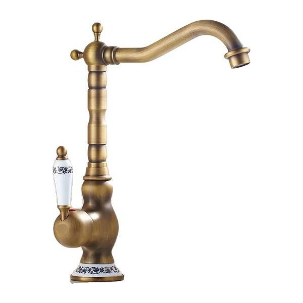 Rubinetto Per Lavabo, Ottone Antico, Maniglia In Ceramica, Rubinetto Per Lavabo B-image