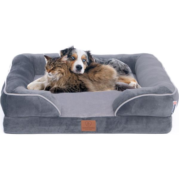 Letto Ortopedico Premium Per Cani Con Schiuma D'uovo, Cinghia Extra, Rivestimento Interno Impermeabile, Divano Per Cani, Cuscino Per Cani, Soffice, Rivestimento Sfoderabile, Lavabile, 71 X 58 X 17 Cm, Grigio Chiaro (L)-image