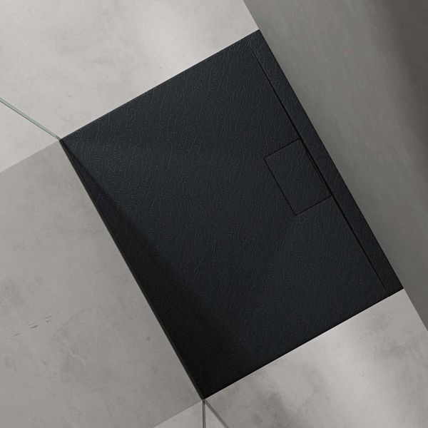 Doporro Piatto Doccia Rettangolare 70X90 Cm In Resina Minerale Antracito Effetto Pietra, Ultrasottile H 3 Cm, Scarico Laterale Con Piletta Inclusa šC Geoma07-image