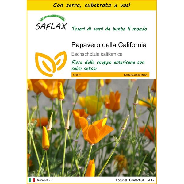 Saflax Insieme Di Coltivazione - Papavero Della California - 1500 Semi - Eschscholzia-image