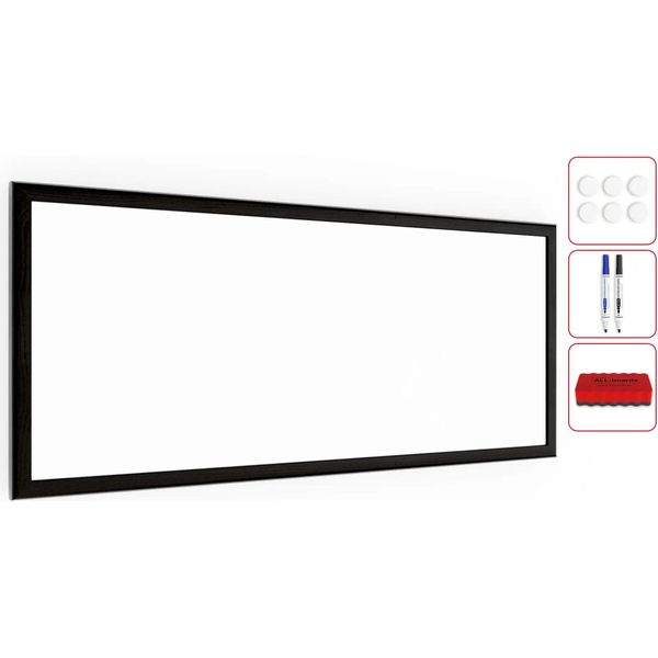 Lavagna Magnetica Cancellabile A Secco Bianca Con Cornice Nero In Legno 30X70 Cm-image