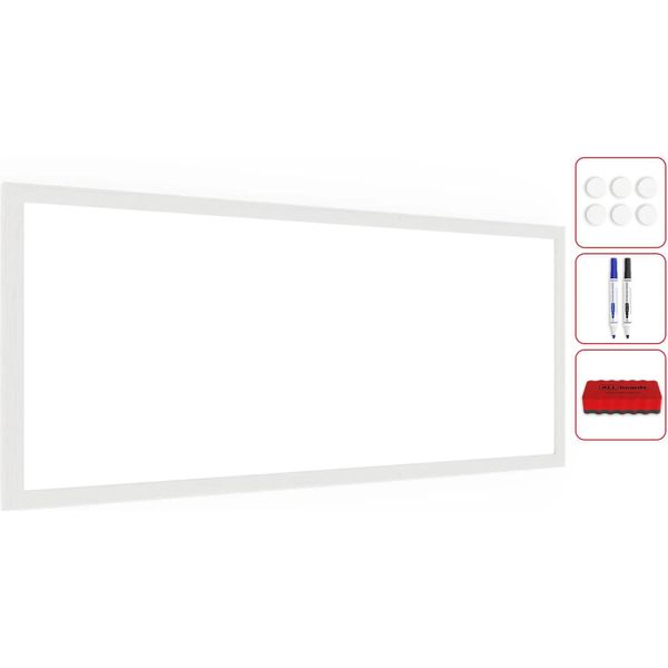 Lavagna Magnetica Cancellabile A Secco Bianca Con Cornice Bianco In Legno 30X70Cm-image