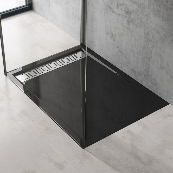 Doporro Piatto Doccia Con Piletta 90X120X5Cm, Piatto Doccia Xetro04 In Acrilico Incl. Piletta Di Scarico (AL01), Forma: Rettangolare, Nero-image