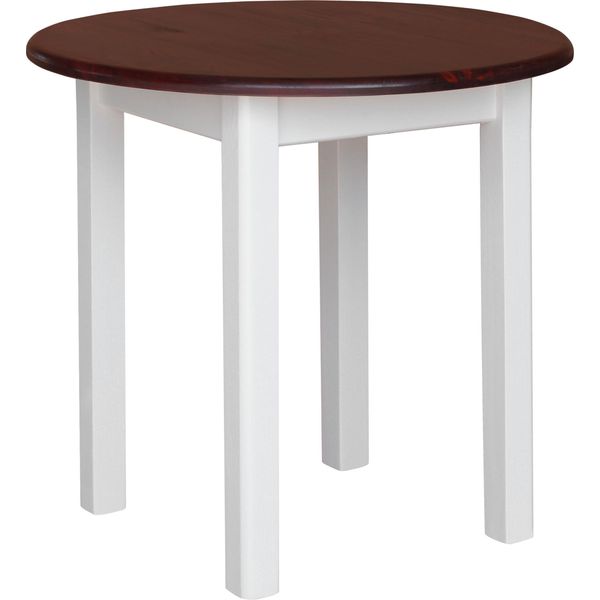 Tavolo Rotondo Bianco In Legno Di Pino Massiccio Con Piano In Colore Calvados 90 Cm-image