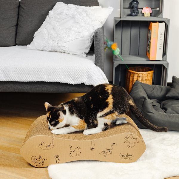 Creative Pets Tiragraffi Cartone Per Gatti Adulti | Tiragraffi Su Due Lati 57X21X16 Cm | Graffiatoio Per Gatti Cartone Naturale Di Alta Qualità-image