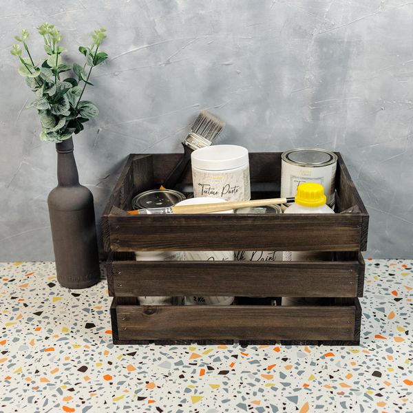 Creative Deco Cassetta Nera In Legno | 40 X 30 X 23 Cm | Cassetta Di Legno In Stile Vintage, Shabby | Porta Oggetti, Portafrutta, Decorazioni Diy-image