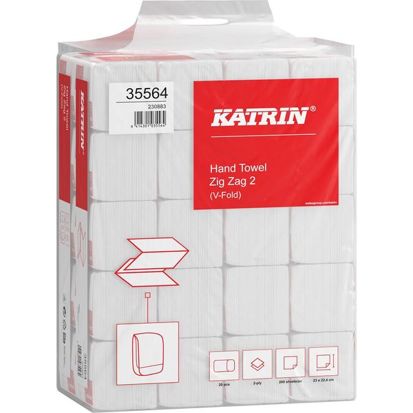 Asciugamano Di Carta Piegato Z-Z Katrin Basic 2 Zigzag, 2 Veli, 22,5X23 Cm, 4000 Pezzi, Bianco (35564)-image