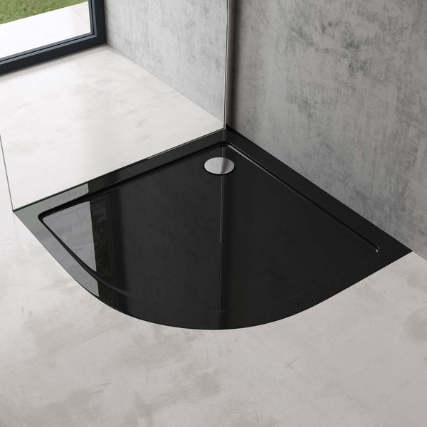 Doporro Piatto Doccia Con Piletta 80X80X4Cm, Piatto Doccia Faro3 In Acrilico Incl. Piletta Di Scarico (AL02), Forma: Quadrato, Nero-image