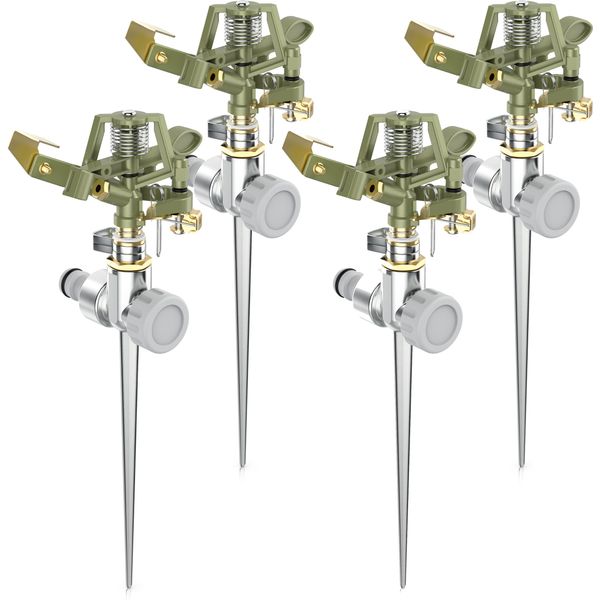 Irrigatore Circolare Brandson 4X A Intervalli, Irrigatore Per Prato A Pulsazione, Irrigatore A Impulsi A 360°, Per Superfici Fino A 450 M², (1-St), Irrigatore Per Prato, Portata 12 M, Compatibile Gardena-image