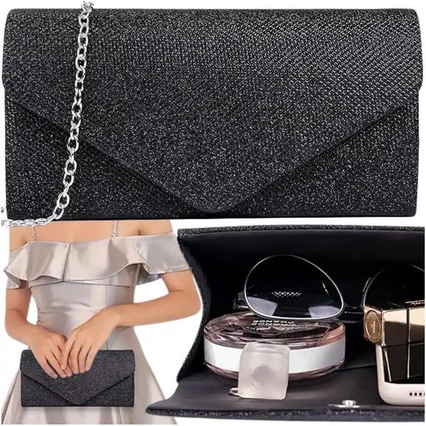 Camerazar Elegante Borsa A Tracolla Da Sera Da Donna Nera, Materiale Lucido-image
