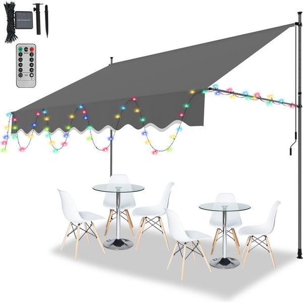 Clanmacy Tenda A Morsetto Con Led Tenda Senza Foratura Tenda Da Sole Per Balcone Regolabile In Altezza Tenda Da Sole Per Balcone 400Cm Grigio-image