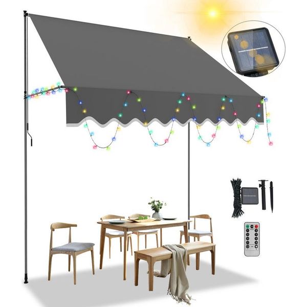 Tenda Da Sole Clanmacy Tenda Da Sole A Morsetto Con Led Tenda Da Sole Per Balcone Regolabile In Altezza Tenda Da Sole Senza Foratura Per Terrazza Balcone 300 Cm Grigio-image