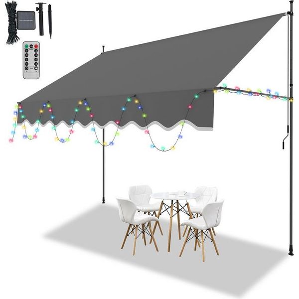 Tenda Da Sole Hengda Tenda Da Sole Con Morsetti E Led Tenda Da Sole Per Balcone Regolabile In Altezza Tenda Da Sole Senza Forature Per Terrazza Balcone 300 Cm Grigio-image