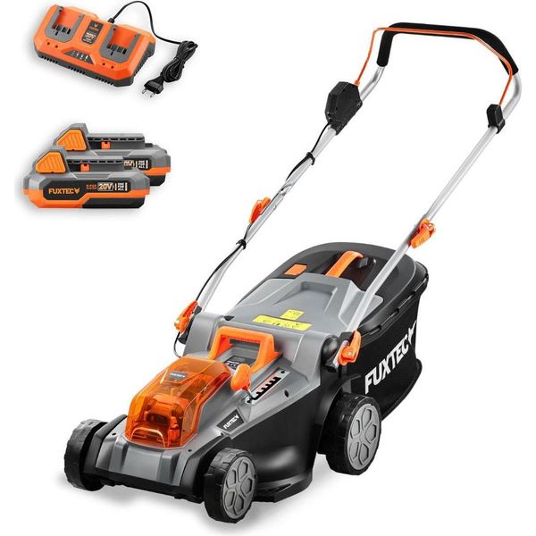 Fuxtec Tagliaerba Elettrico A Batteria 40V (2X20V) E2RM43 Set Batterie E Caricabatterie - Larghezza Di Taglio 43Cm, Altezza Di Taglio Variabile, Tosaerba A Batteria, Senza Fili-image