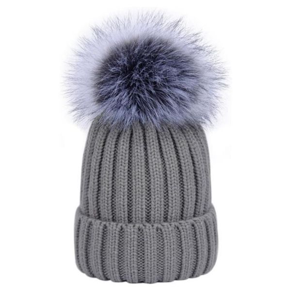 Cappello Invernale, Cappello Con Pompon Da Donna, Cappello Con Pompon In Maglia, Cappello Con Pompon In Pelliccia Sintetica Da Donna, 54-59 Cm - Grigio Glacia-image