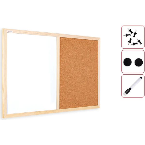 Lavagna Magnetica E In Sughero 60X40 Cm Combi Con Cornice In Legno + Accessori-image
