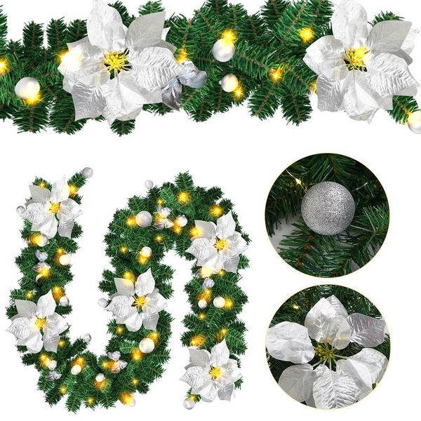 Hengda 270Cm Ghirlanda Di Natale Con 50 Led Luci Fiabesche Ghirlanda Di Abete Decorazione Di Natale, Argento-image