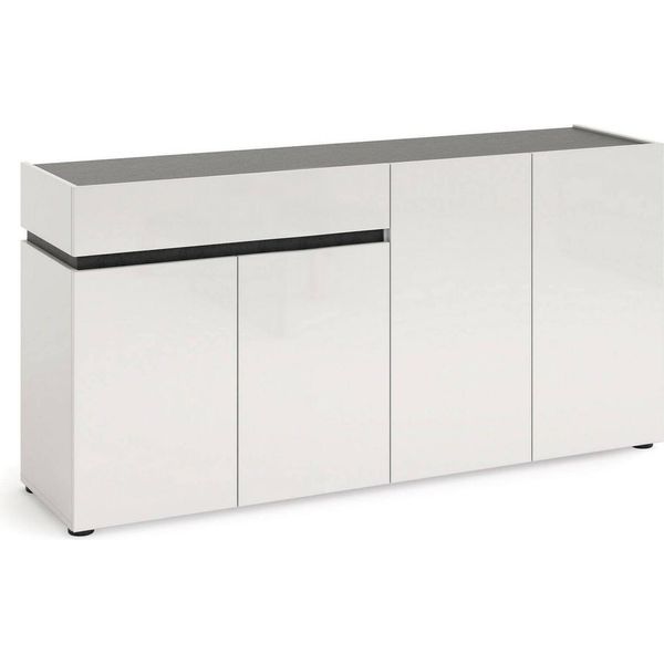 Dmora Credenza Beinette 42X160X80H Cm Bianco Lucido, Un Cassetto 4 Vani Italy-image